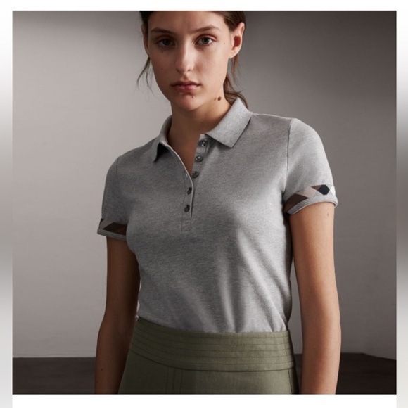 Burberry Gray Cotton Polo Shirt for Women - Picture 1 of 8